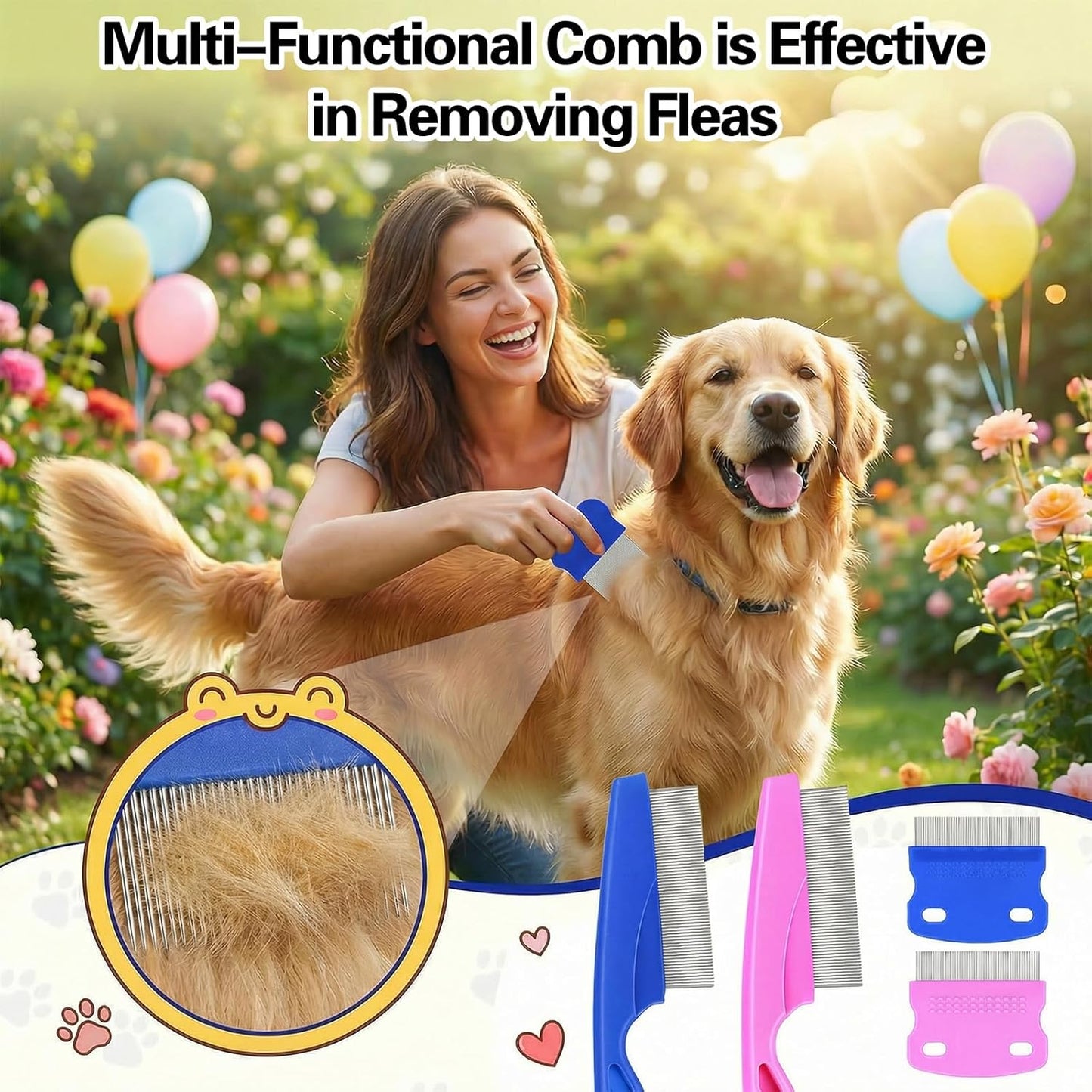 4 Pcs Pets Grooming Comb Kit Professional Stainless Steel Tear Stain Remover & Flea Lice Comb For Small Dogs Cats Pets Puppy Tick Grooming And Removing Knots Crust Mucus