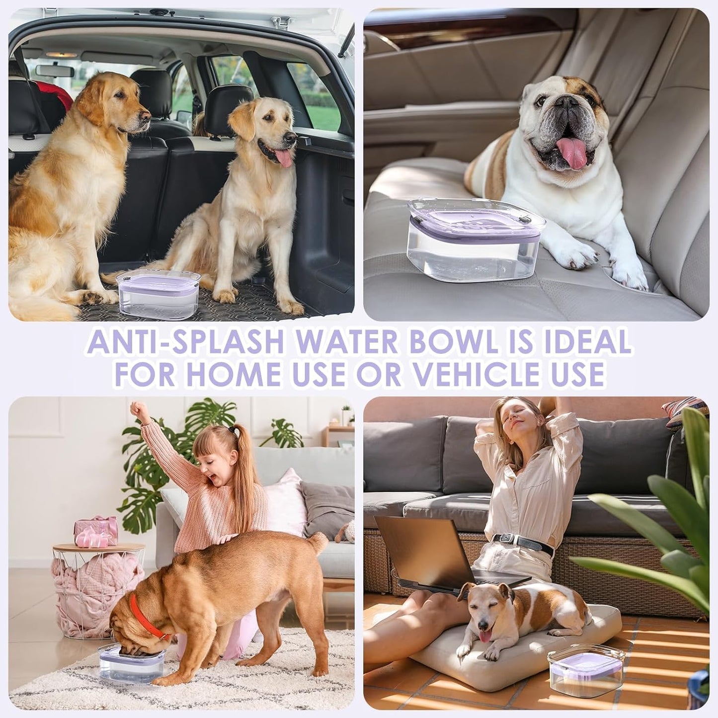 AONKEY 3L Dog Water Bowl No Spill, 101oz Large Spill Proof Dog Bowl Reduce Refill, Anti Splash No Mess Dispenser Dripless Slow Drinking Water Bowl for Sloppy Messy Drinkers (Gray)
