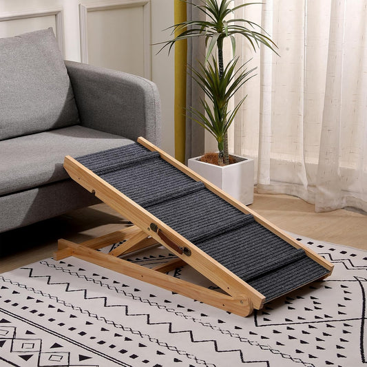 Foldable Wooden Dog Ramp & Pet Stairs - 5-Level Non-Slip Pet Steps for Dogs & Cats,Wood Ramp for Dogs to Get on Bed Couch Car,Suitable for Indoor and Outdoor use