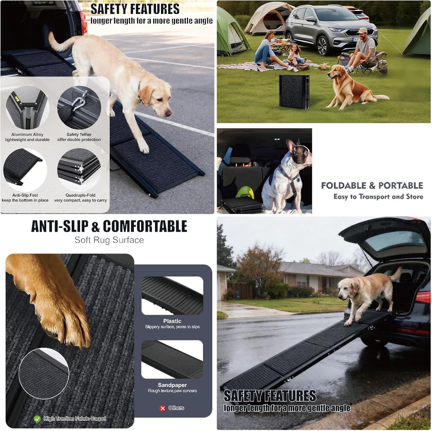Dog Ramp for Car, 65"X17" Folding Pet Gentle Slope for Truck, SUV, Outdoor Large Pet Stair Ramps with Non-Slip Surface & Aluminum Construction for Medium & Large Dogs, Up to 250lbs, Black