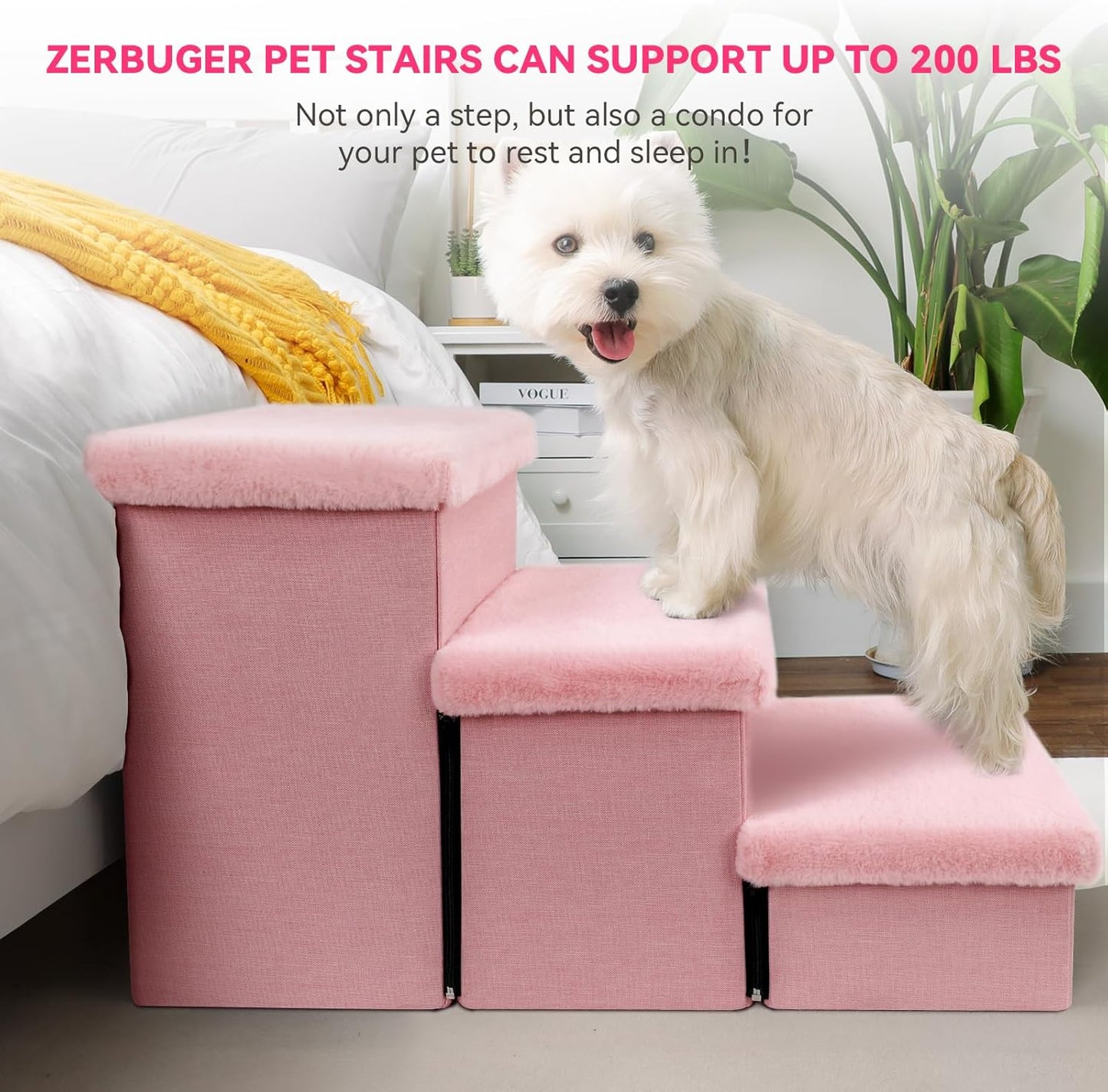 Zerbuger Wider Dog Ramp for High Bed with Storage 18" H, Foldable Dog Stairs for Small Medium Large Older Senior Animal, Sturdy Dog Step for Climbing Bed or Couch, Arthritis-Friendly (Gray, No Condo)