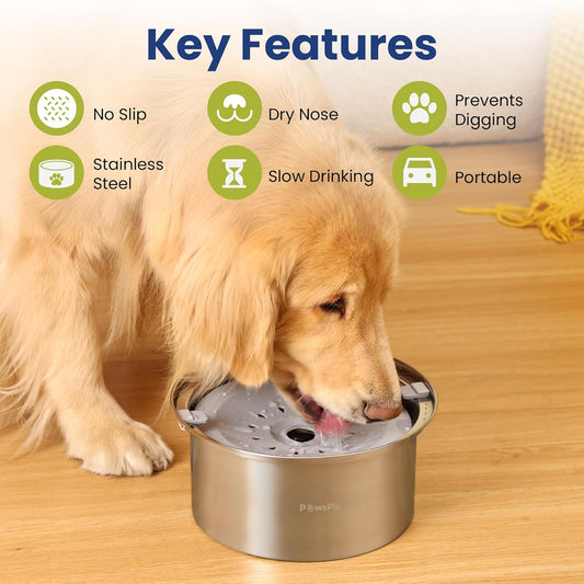 PawsPik Spill Proof Stainless Steel Dog Water Bowl – 4L Slow Drinking Pet Bowl with Floating Tray, Non-Tip, BPA-Free, Dishwasher Safe – for Large Dogs & Multi-Pet Homes