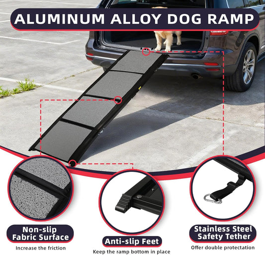 PENSUN Dog Ramp for Car, 71" x 20" Foldable Pet Ramp with Non-Slip Rug Surface, Portable Dog Car Ramp for Medium & Large Dogs Up to 250LBS Enter SUV Car & Truck