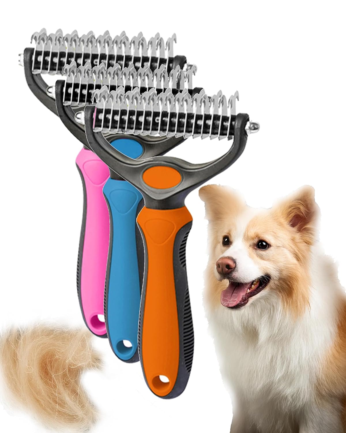 Dual-Sided Pet Grooming Comb for Dogs & Cats – 2-in-1 Dematting Brush & Undercoat Rake for Long, Thick, Curly & Double-Coated Pets (2pcs-Pink)