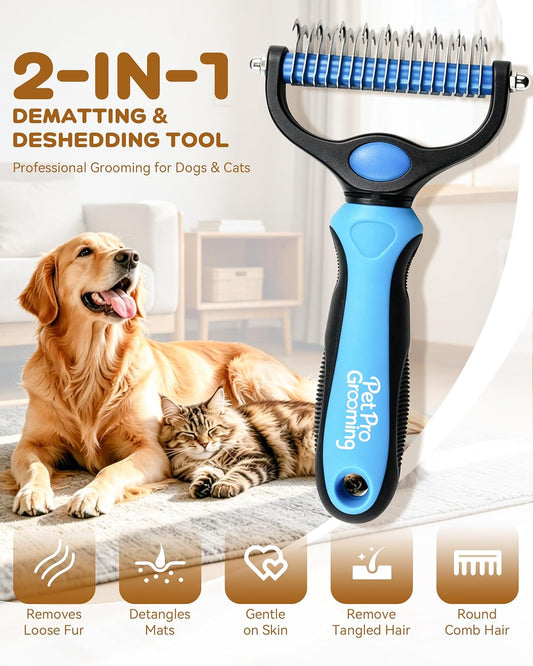 Pet Pro Grooming Tool, Dematting Comb for Dogs and Cats, Deshedding Dog Brush, Undercoat Rake for Dogs, Removes Tangles Knots and Loose Fur, Grooming Tool for Thick Coats (Orange)