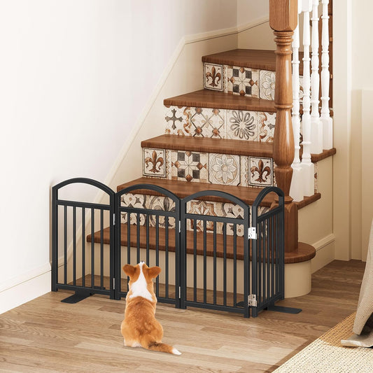 Snughome Short Dog Gate Indoor, 19.69" H Freestanding Small Dog Door Gates with Support Feet, Expands Up to 48" Wide Foldable Pet Gates for Doorway, 4 Panel Folding Pet Door Pet Fence for Puppy, White