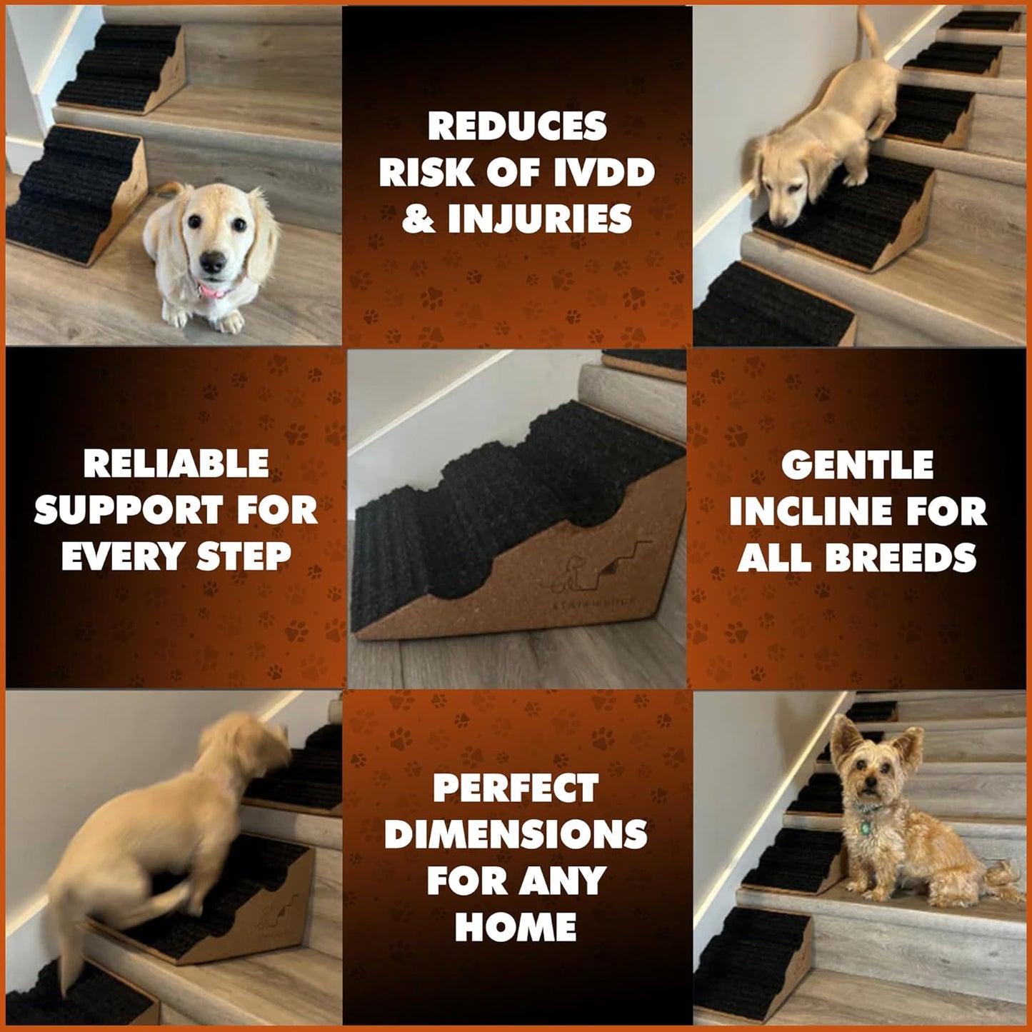 Original StairWedge™ - NEW Enhanced Tread Grip! Ramp for Small Dogs Breeds - Fits Standard Staircase - Wedge Shape Stair Ramp for Dogs and Pets - Multi-Patent Pending (1single)