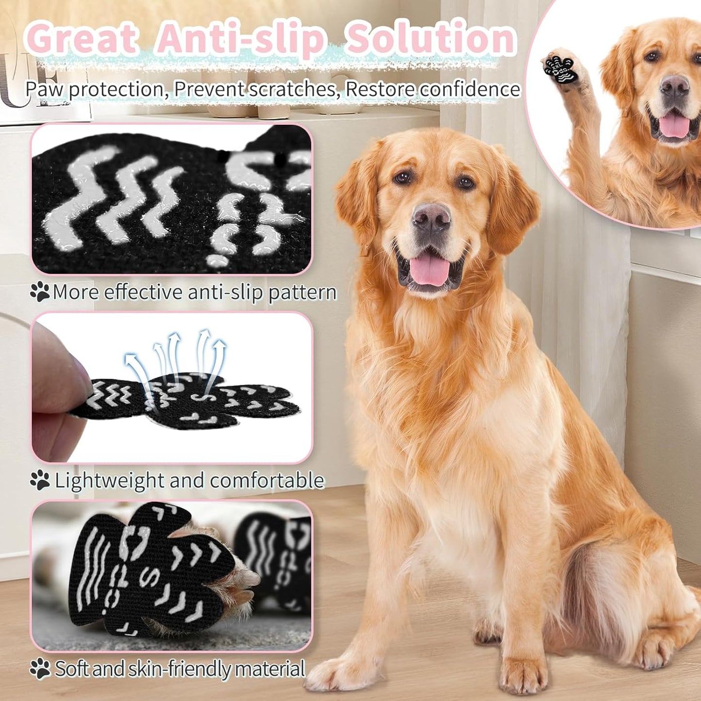 Anti-Slip Dog Paw Protector Pads, Dog Paw Stickers 12 Sets(48 Pcs) Black, for Pets Senior Dogs with Traction on Hardwood Floor, Non-Slip Dog Grips Dog Shoes Boots Socks Replace【XXL】