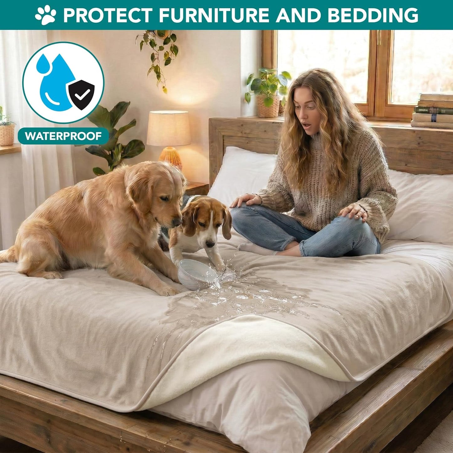PetAmi Waterproof Dog Blanket for Medium Large Pets Dogs Cats, Pet Couch Cover Protector for Furniture, Reversible Washable Soft Fleece Cat Blanket for Bed Couch Sofa, 40x60 (Taupe/Beige)