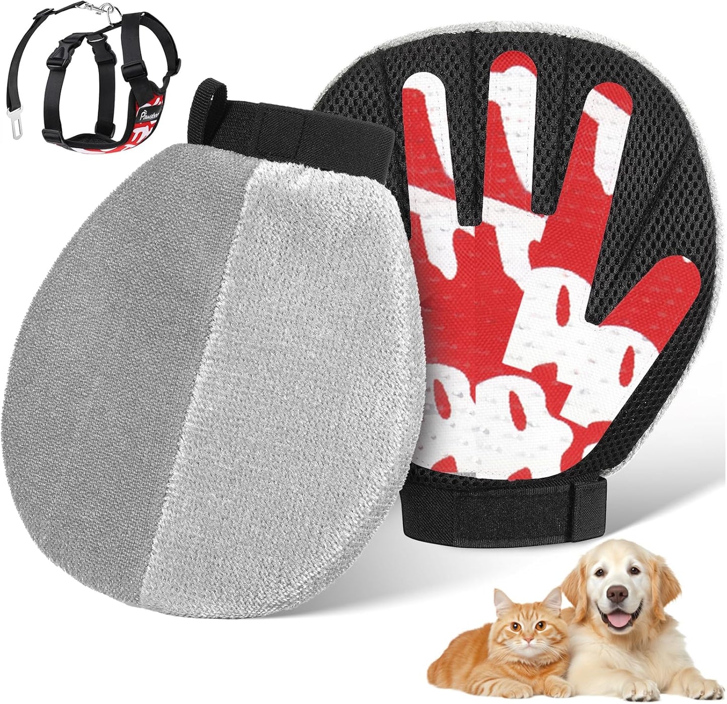 Pawaboo 2-in-1 Pet Hair Removal Glove – Reusable Electrostatic & Silicone Grooming Mitt for Dogs, Cats, Carpet, Couch, Car Seats & Clothing, Dual-Side Gentle Deshedding Tool, Easy to Clean