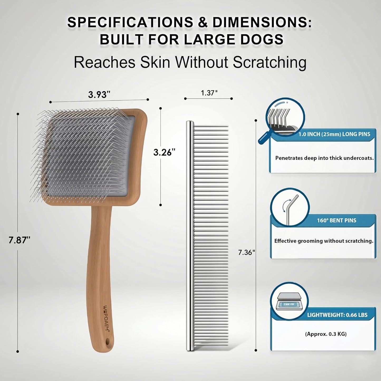 WPQAEM Dog Slicker Brush Set for Detangling & Shedding, Deep Grooming Kit for Thick, Curly & Double Coats (Goldendoodle, German Shepherd), Includes Metal Comb, Cleaning Tool & Bath Brush