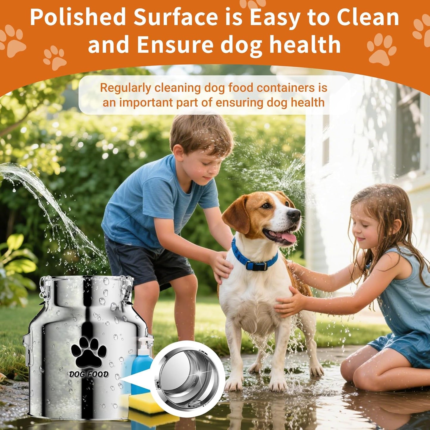Metal Dog Food Storage Container 18Lbs, Stainless Steel Dog Food Storage Container with Lids Airtight, Pet Food Storage Container for Dogs, Cat Food Bin with Spoon, Keep Food Fresh, Easy to Clean