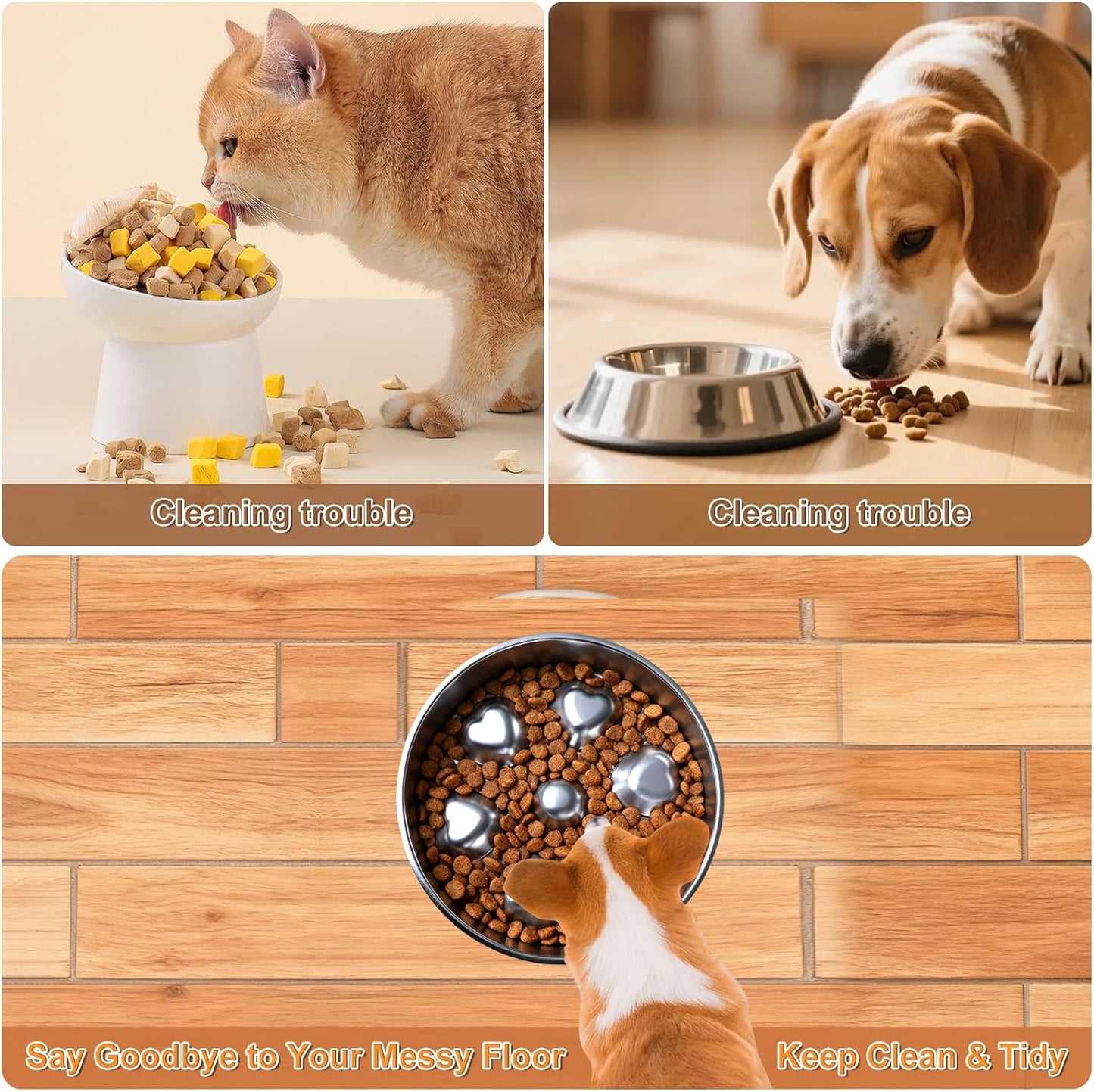 Stainless Steel Slow Feeder Dog Bowls,2 Pcs Slow Food Bowl for Dog & Cat - 2 Cups Capacity,Bone-Shaped Design Pet Food Holder,Metal Non-Slip Lick Plate,Puzzle Maze Dish for Small & Medium Sized Breeds