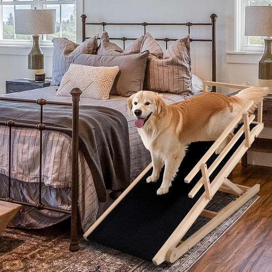 Dog Ramp for Couch, 5-Level Adjustable Wooden Pet Ramp for Bed & SUV, Adjustable Height 15.7"-23.6",Folding Non Slip Dog Ramps for Small Large Senior Dogs & Cats - Furniture Quality