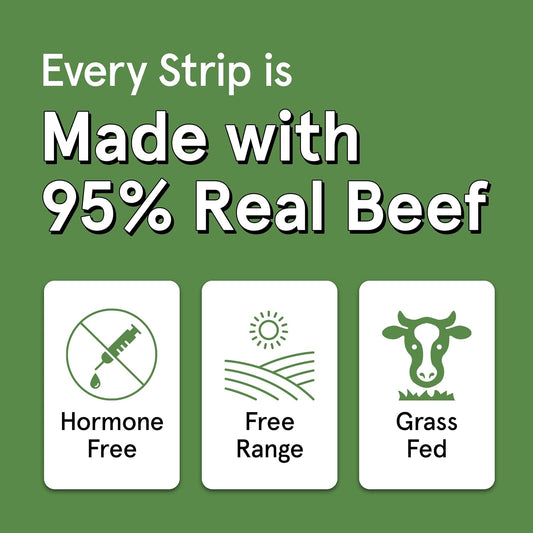 TRMC Real Meat Beef Jerky Dog Treats - 8 Air-Dried Strips of Jerky- Grain-Free Pet Snacks Made up of 95% Free-Range Grass Fed Beef - All-Natural