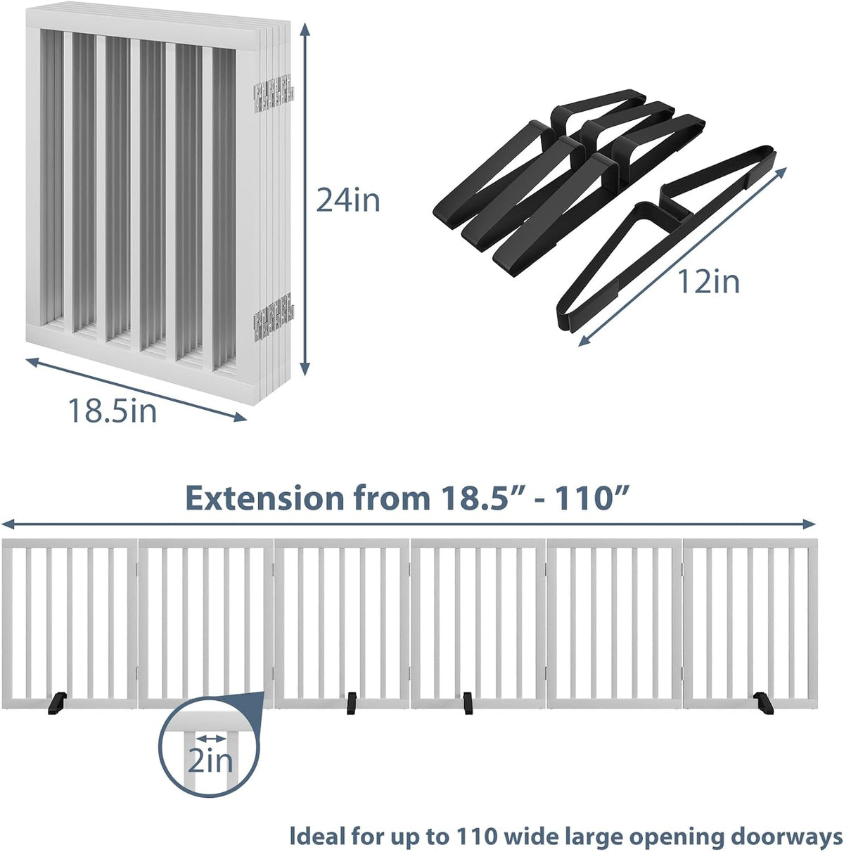 Wooden Dog Gate Freestanding Foldable 4 Panel Pet Gates Extra Wide Dog Gates for Indoor Doorways Stairs 24in Height Support Feet Included