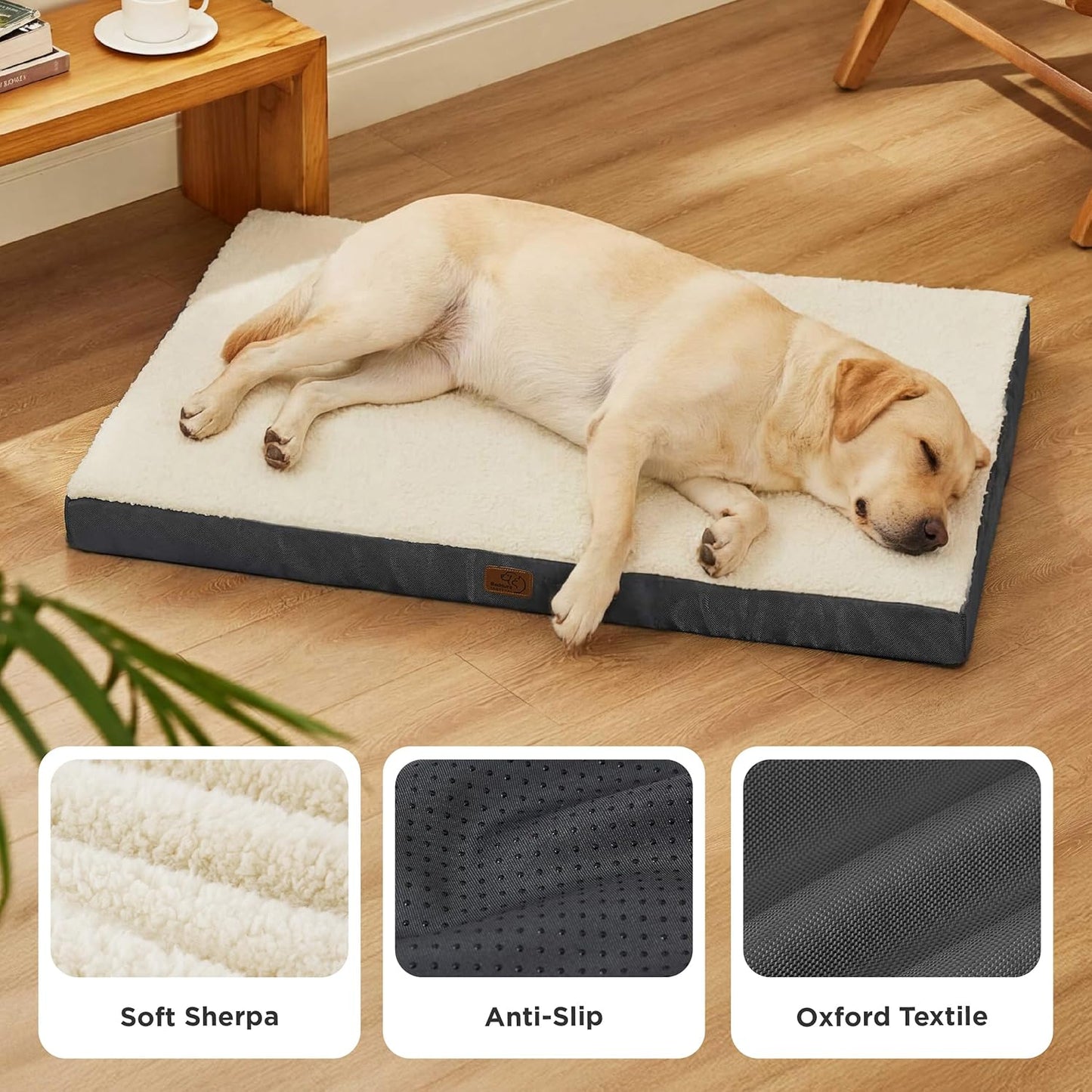 Bedsure Dog Beds Large Sized Dog - Comfy Flat Pet Beds with Removable Washable Cover, Orthopedic Egg Crate Foam Puppy Mat, Suitable for Pet Up to 65 lbs