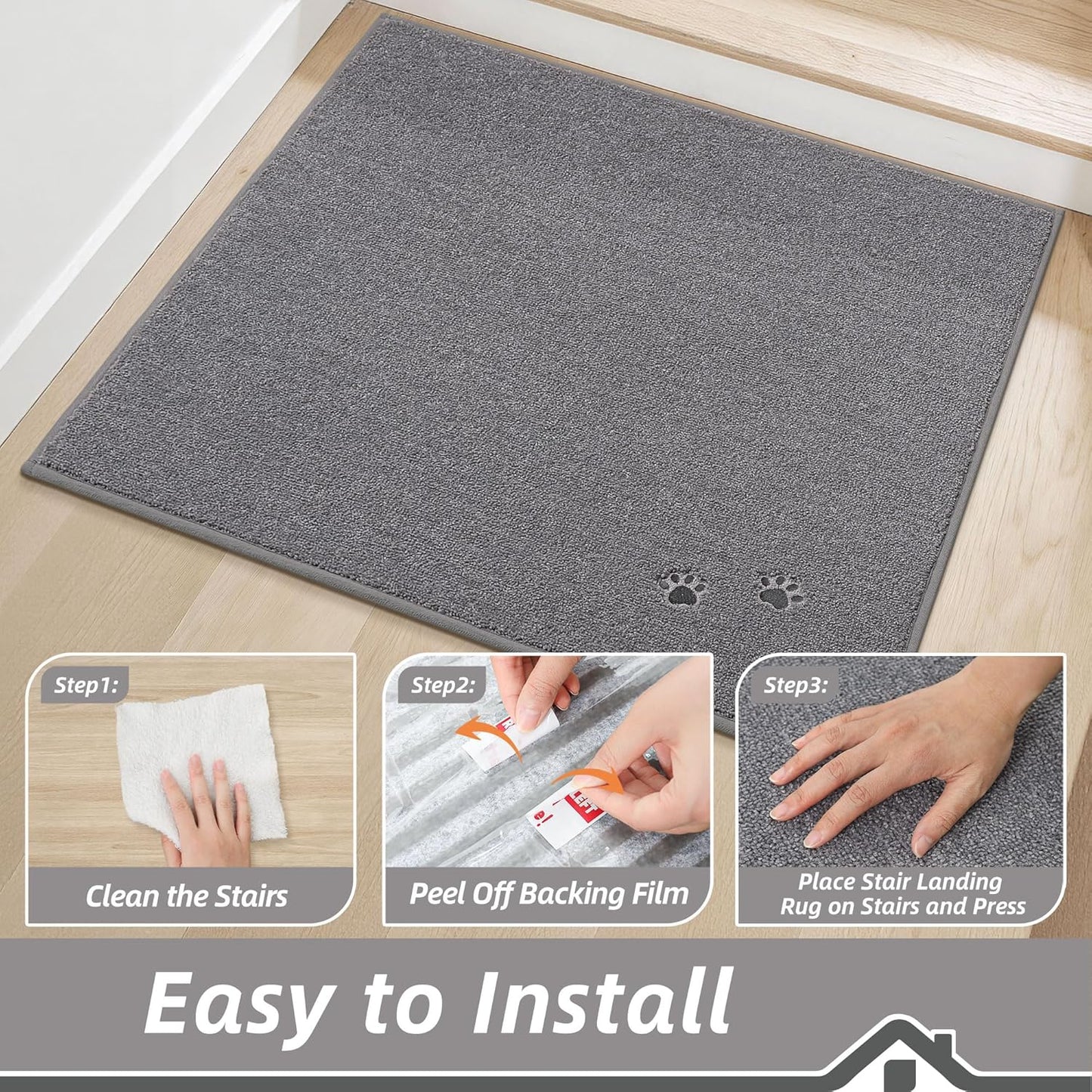 BEQHAUSE Stair Treads for Wooden Steps 28inX9in, Non Slip Carpet Stair Treads Indoor Stair Runners Machine Washable, Soft Stair Rugs Mat Surface Polyester TPE Backing, 4pcs, Charcoal