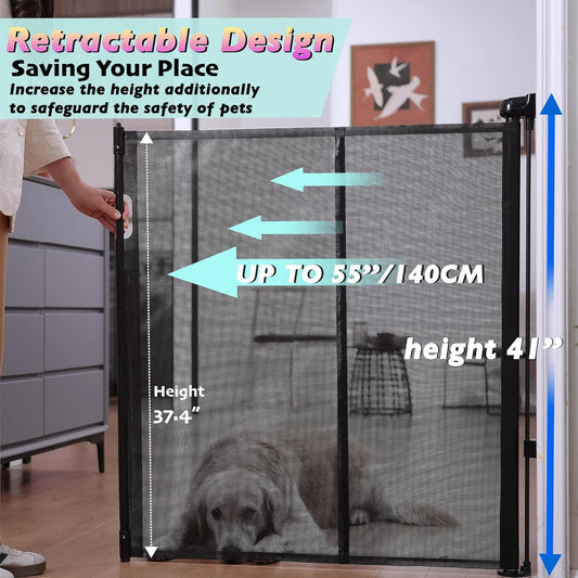 240" Retractable Baby Gates Extra Wide for Large Opening, 41" Extra Tall Retractable Dog Gate Pet Gates, Long Child Safety Mesh Gate with Fiberglass Rods for Stairs, Doorways, Hallways, Indoor/Outdoor