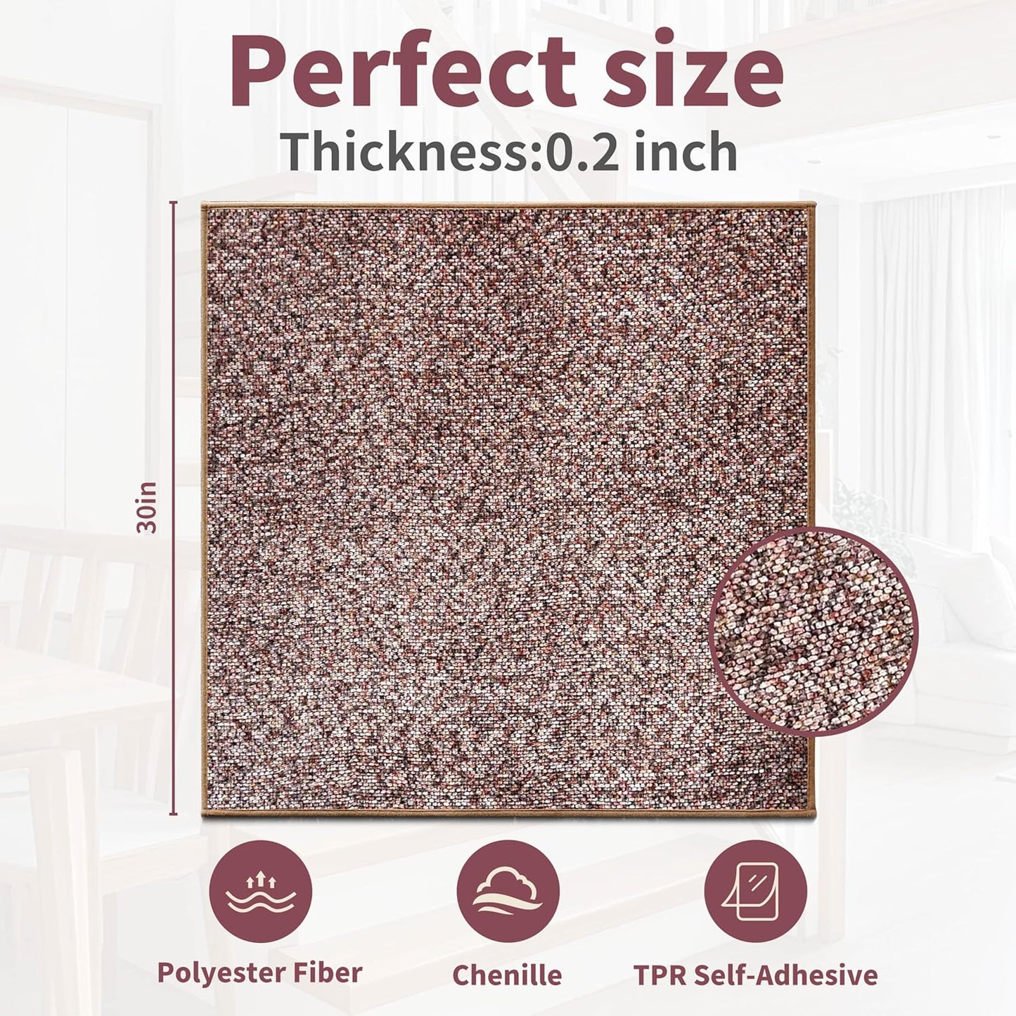 Non-Slip Stair Treads for Wooden Steps 15pcs,8"x30" Stair Carpet Treads for Indoor Use,Peel and Stick Stair Runners,Washable Reusable Adhesive Backing,Pet-Friendly Stair Capet for Kids,Elders,Dogs