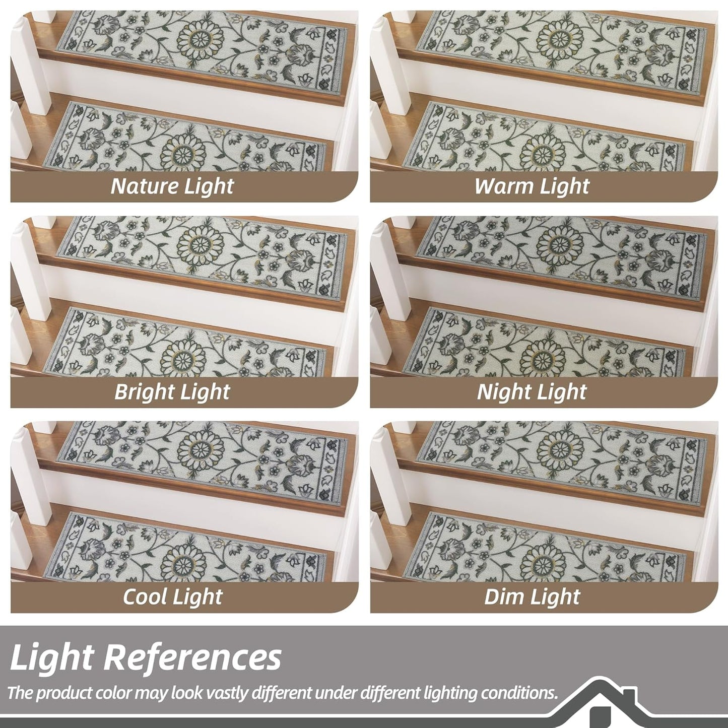 BEQHAUSE Stair Treads for Wooden Steps Non-Slip Machine Washable Carpet Stair Treads 8"X30" Soft Indoor Stair Runner for Kids Elders and Pets, 100% Polyester, TPE Backing, 15pcs, Brown/Grey
