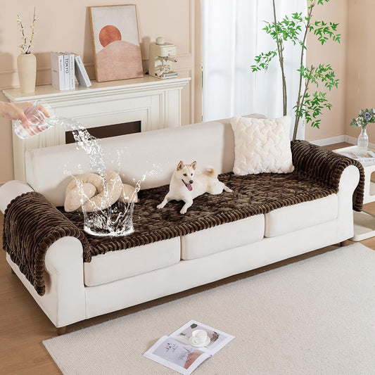 PuTian 100% Waterproof Fuzzy Couch Cover for Dogs Washable Non-Slip Furniture Cover Pet Friendly Dog Mat for Couches and Sofas White 27.6''x59'' 70cmx150cm