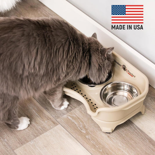 Neater Feeder Express Mess Proof Dog Bowls Elevated for Small Breeds under 15 Lb, Made in USA, No Spill Raised Dog Food Bowl Stand, Stainless Steel Food and Water Bowl Set, Feeding Station, Cappuccino