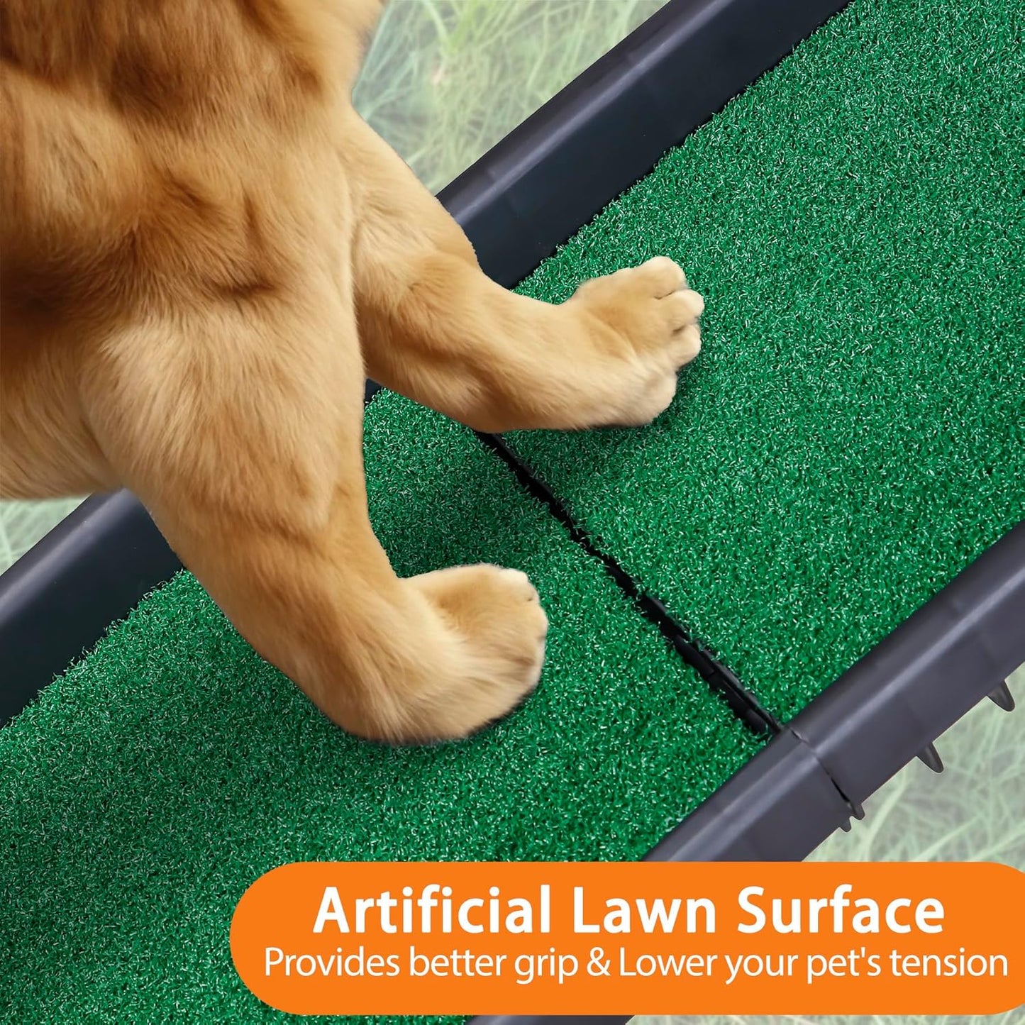 LEMY 61 Inch Folding Dog Ramp for Cars, Non-Slip Dog Pet Stairs, Step Ladder with Raised Siderails, Portable Pet Ramp for Large Dogs, Trucks, RVs