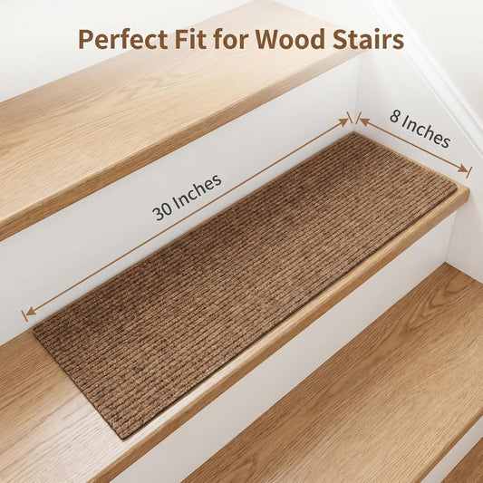 15 Pack Stair Treads for Wooden Steps Carpet Mat Runner Rug Non Slip for Outdoor Indoor Dog(30inX8in) (Grey)