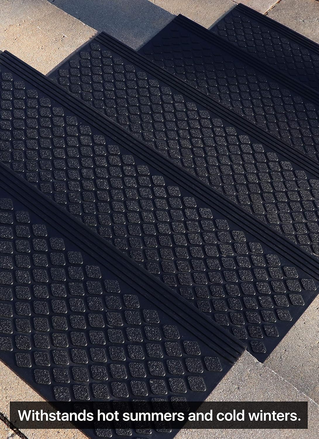 FINEHOUS Rubber Stair Treads Non-Slip Outdoor 48”x10” (4-Pack) – Anti-Slip Step Mat with Nosing