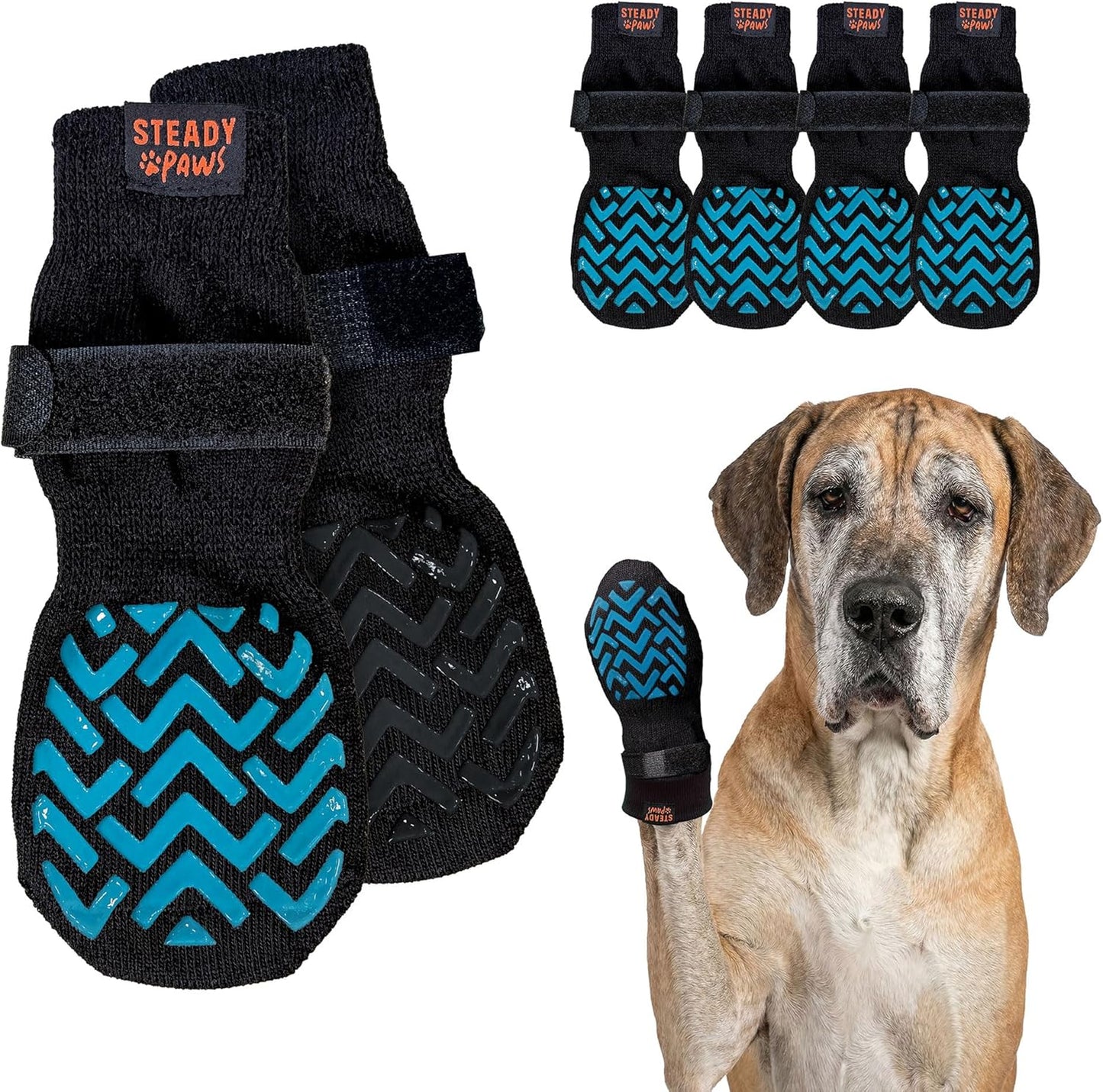 Anti-Slip Socks for Dogs - Breathable & Washable Non Slip Grippy Socks, Rubberized Paw & Adjustable Strap, Secure Fit to Prevent Slipping, Paw Protection for Senior Dogs, 4 Pack (Size XL)