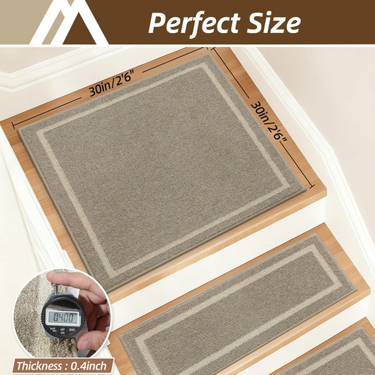 COSY HOMEER Soft Stair Treads Non-Slip Carpet Mat 28inX9in Indoor Stair Runners for Wooden Steps,Stair Rugs for Kids and Dogs, 100% Polyester TPE Backing 4pcs,Beige