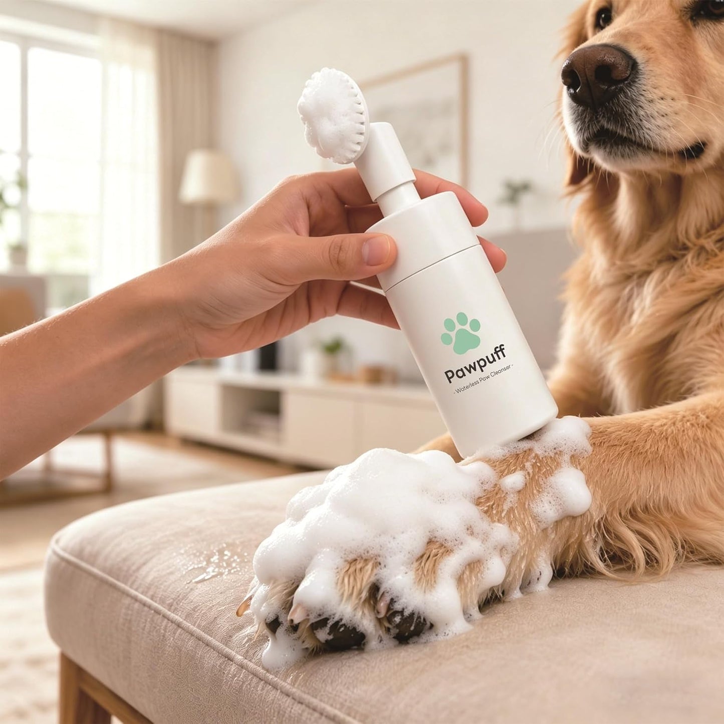 Dog Paw Cleaner Foam - Waterless Pet Foot Wash with Detachable Silicone Scrubber, 100% Plant-Based & Lick-Safe, No-Rinse Dog Paw Shampoo for Muddy Paws, Travel Size 100ml (Mint Green)