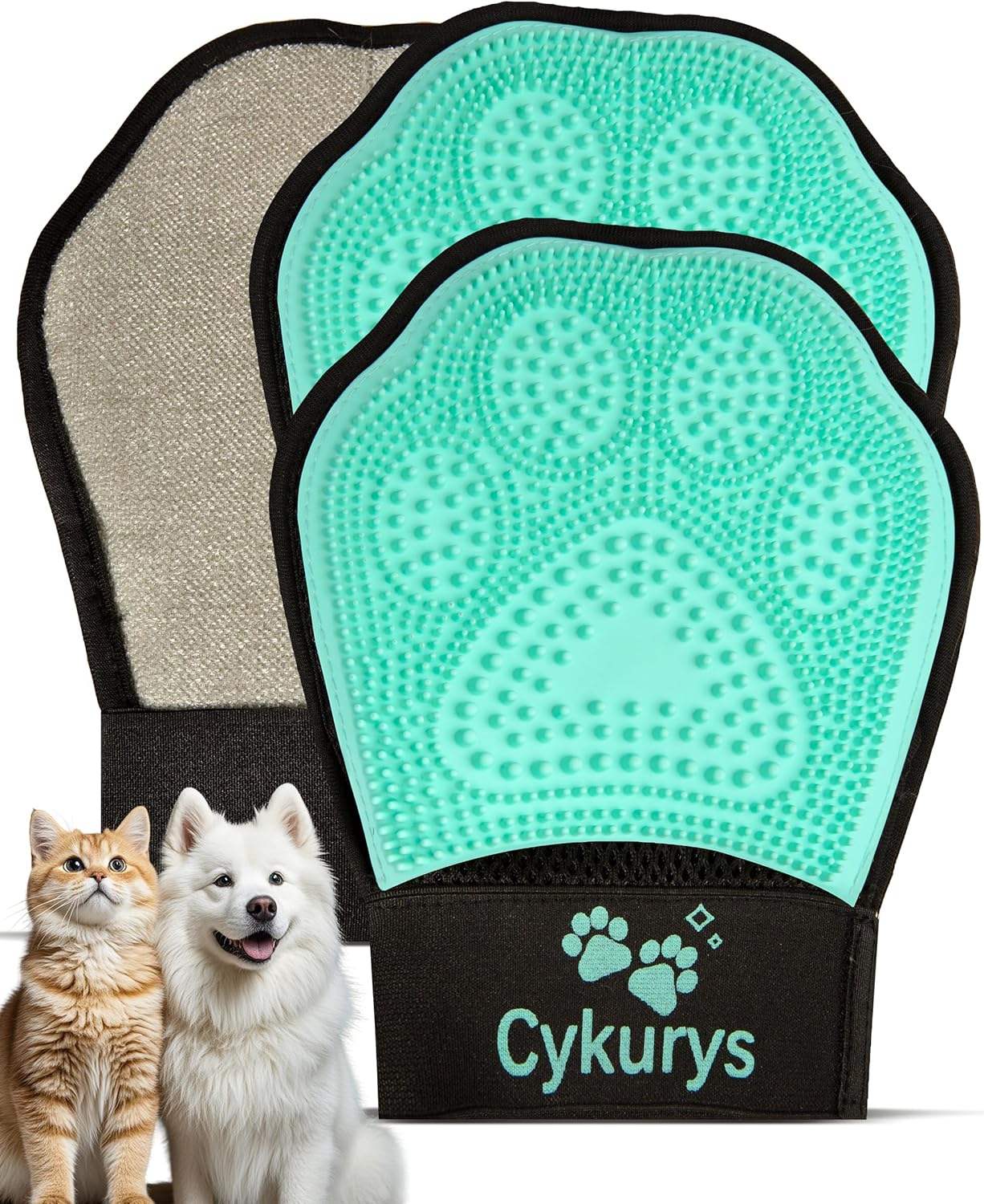 Pet Hair Removal Glove for Dogs & Cats, 2-in-1 Double-Sided Pet Grooming Tool, Electrostatic Pet Hair Remover Glove for Clothes & Furniture + Silicone Brush for Deshedding Pets