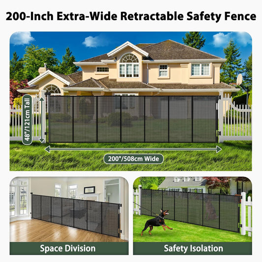250" Reinforced Extra Wide Baby Gate Retractable Dog Gate, 21ft Extra Long Baby Gate Retractable Gates for Dogs, 48" Extra Tall Pet Gate Retractable Fence Outdoor Gate for Deck/Garage/Patio, Black