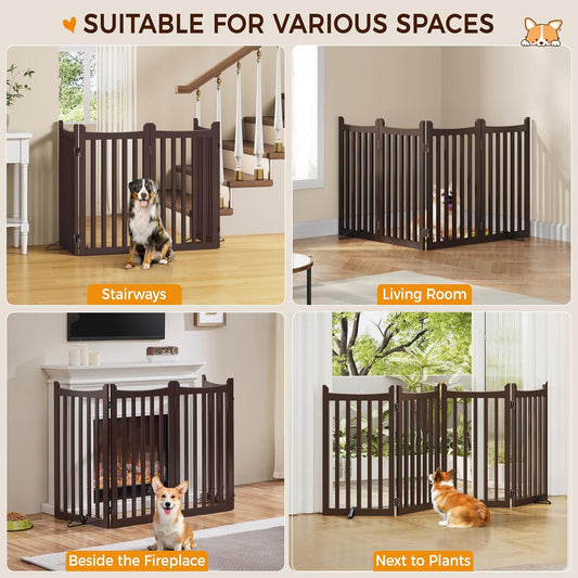 Yaheetech 36" H Extra Tall Freestanding Pet Gate 4-Panel Wooden Dog Fence with 2 Support Feet Folding Dog Gate for Indoor, Stairs, Doorways, Halls, Kitchen Wooden Pet Barrier White, 79.5" L x 36" H