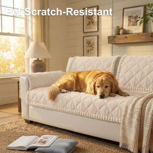 Non Slip Couch Cover for Dogs, Fuzzy Plush Pet Sofa Protector | Washable Furniture Cover for Large Dogs & Cats, Scratch & Dirt Resistant, For 2 Cushion Couch, Grey, 27.6"x59"