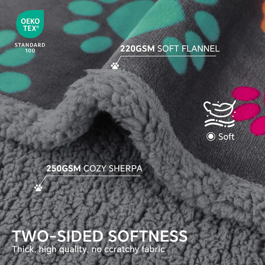 Waterproof Dog Blanket Reversible Sherpa Fleece for Small Dogs Cat | Soft Print Pet Blanket Washable Pee Proof, Furniture Protector for Couch Sofa Bed Car, Cozy Throw (40" x 28", Grey Paw)
