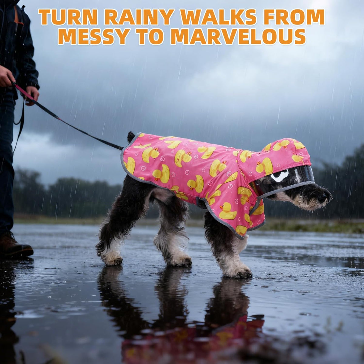 2-in-1 Reversible Medium Dog Raincoat, Hooded Rain Jacket Poncho