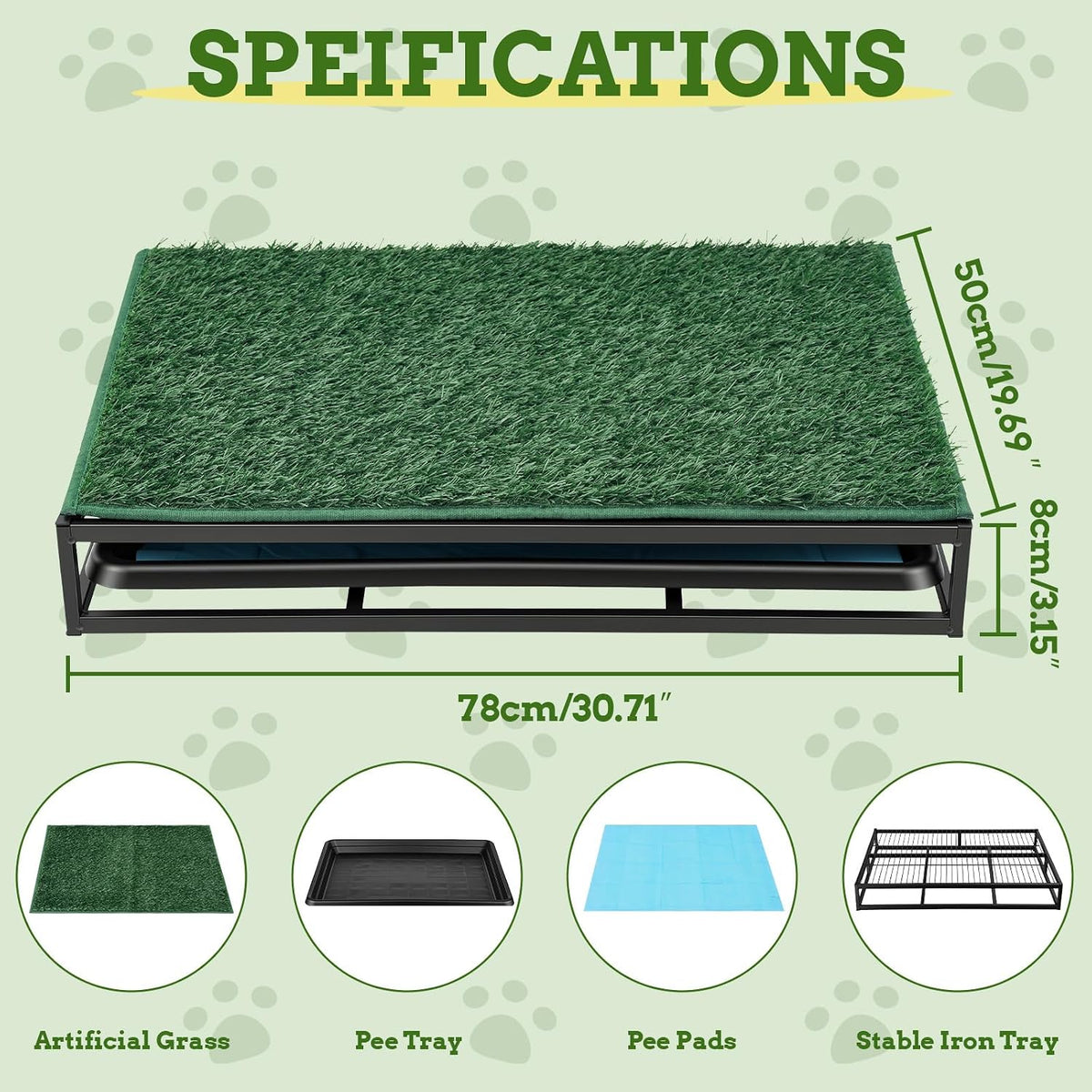 Grass Potty for Dogs with Tray, 304 Stainless Steel Pee Pad Holder, Puppy Potty Tray with Artificial Grass, Indoor & Outdoor Use (24.02" L x 17.72" W x 3.15" H)
