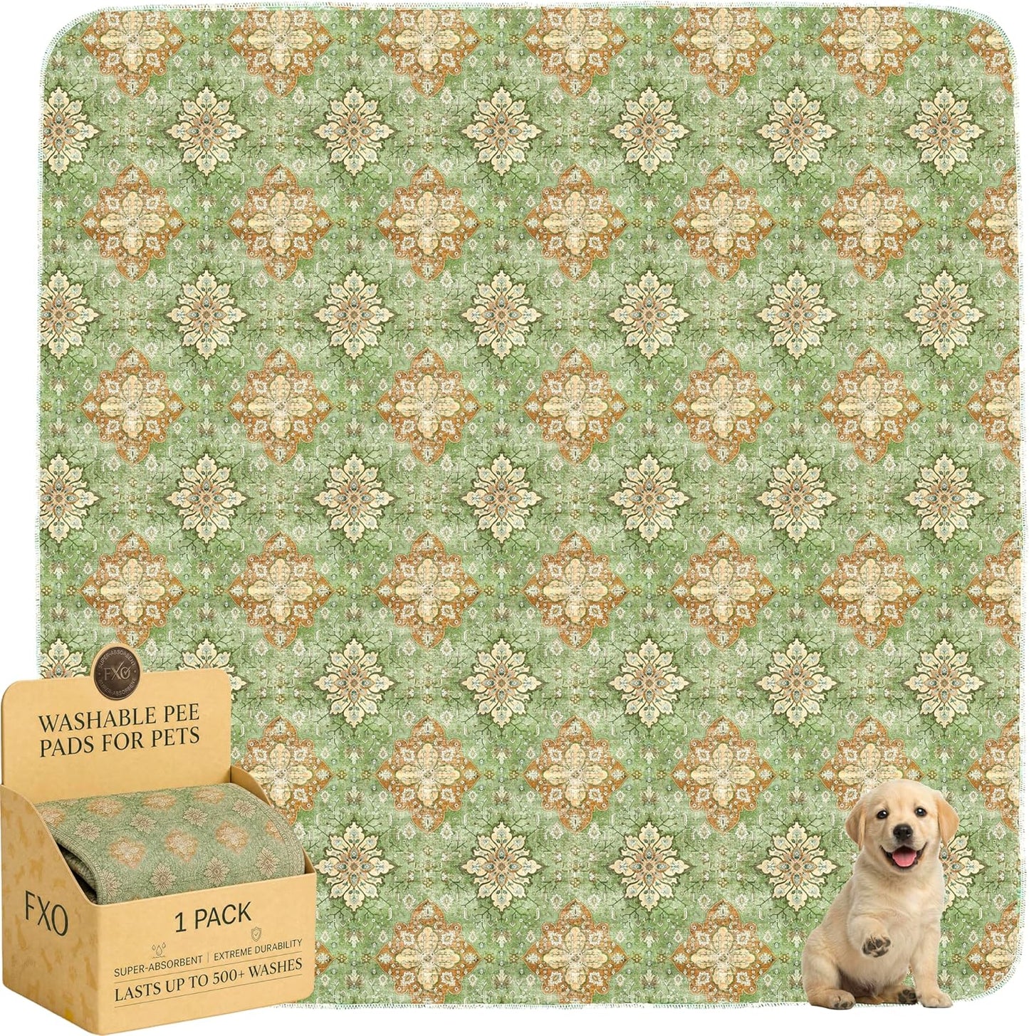 Washable Pee Pads for Dogs,Great Urine Absorbent Reusable Puppy Training Pads,Waterproof,Leak-Proof & Non-Slip Potty Pads for Whelping,Crate,Playpen,Bed.(Green Floral, 18" x24" )