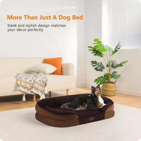 Orthopedic Waterproof Medium Dog Bed Sofa, Gel Memory Foam, 36" | Egg-Crate Foam Dog Sofa, Washable Pet Bed with Four Sided Bolster Cushion, Removable Cover & Non-Slip Bottom, Dark Grey
