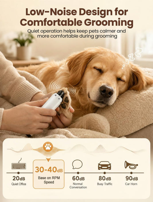 Dog Nail Grinder, Quiet 6-Speed Electric Pet Nail Trimmer with Upgraded Motor, 2 LED Lights, LCD Display, Type-C Charging, 1200mAh Battery, 3 Diamond Grinding Wheels for Dogs and Cats