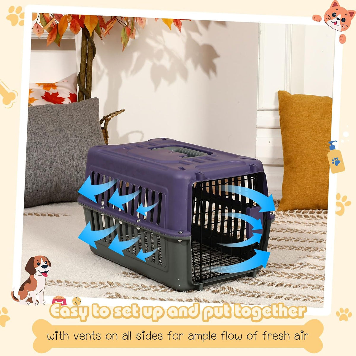 2 Set Small Cat Dog Travel Pet Carrier, 17.5" up to 13lbs, Brown