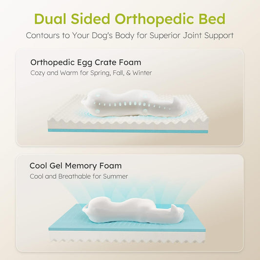 Extra Large Dog Bed, Orthopedic Dog Bed with Cooling Gel Memory Foam, Waterproof XL Pet Bed with Removable Washable Cover, 42" Pet Sofa Couch Dutch Velvet with Bone Toy, Light Gray