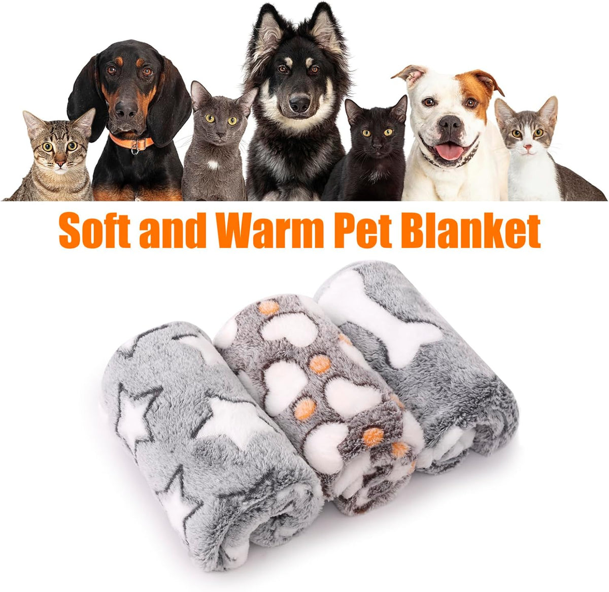 3 Pack Fleece Pet Blankets Warm Bed Throw for Dogs & Cats 23x15in