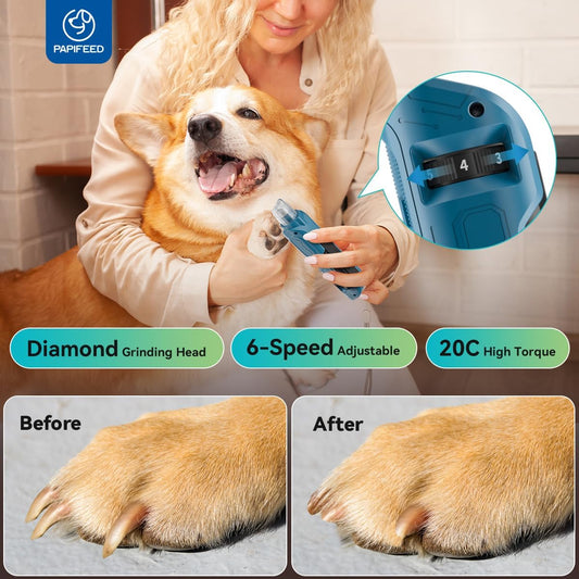 Dog Nail Grinder, Pet Nail Grinder with 6 Speeds Quiet Motor, LED Light and Dust Collection, Rechargeable Dog Nail Trimmer for Small Medium Large Dogs Cats, Type-C Grooming Kit