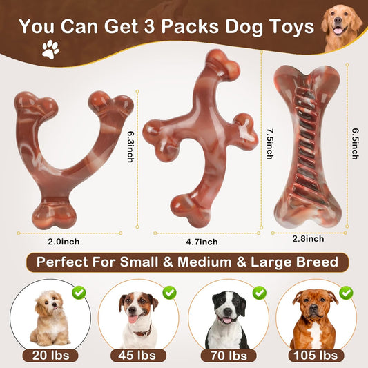 Nougat Dog chew Toys.3Pack Dog Toys for Aggressive Chewers for Large, Medium & Small Breeds