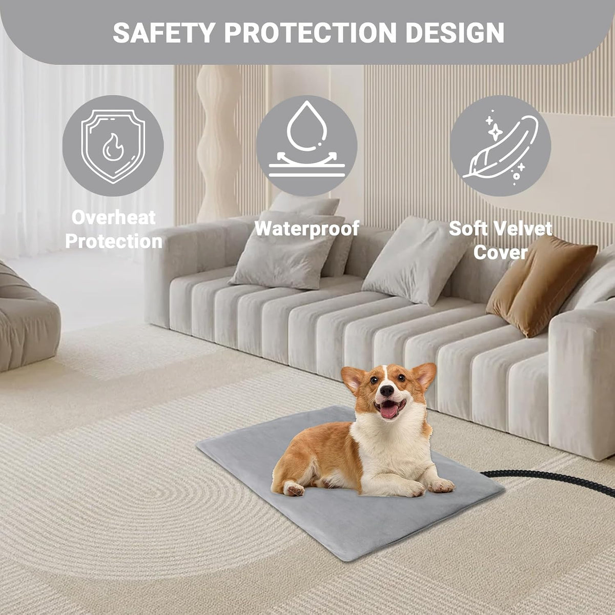 Pet Heating Pad for Cats Dogs with Temp Adjustable & Auto Power-Off