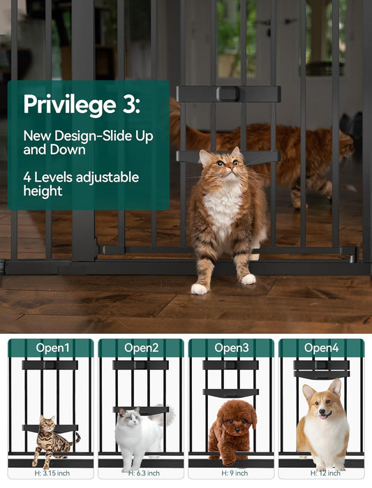 36 Inch Extra Tall Baby Gate with Cat Door, 29-40" Metal Dog Gate, Cat Gate for Stairs, Doorways, Auto Close Safety Gate with Pet Door, Easy Walk Thru, White